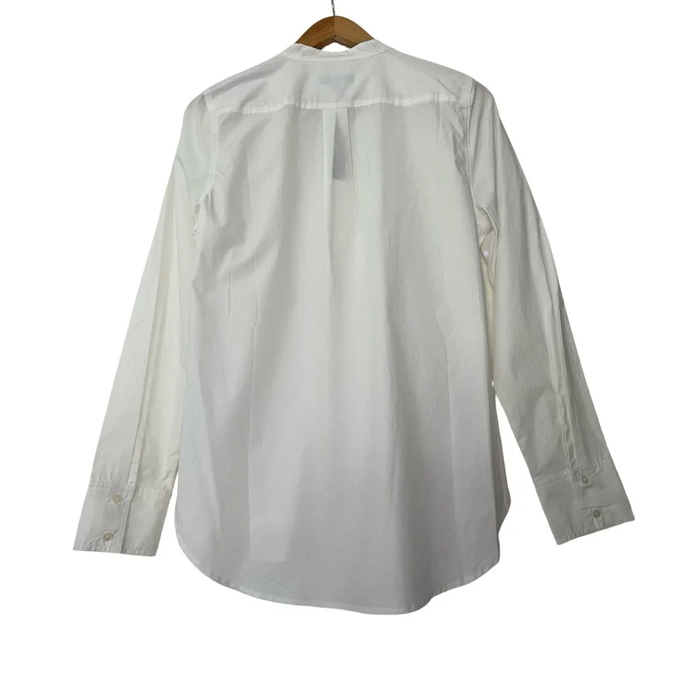 J Crew Band Collar Ruffle Button Up Shirt Size M White Preppy Office Career‎ NWT